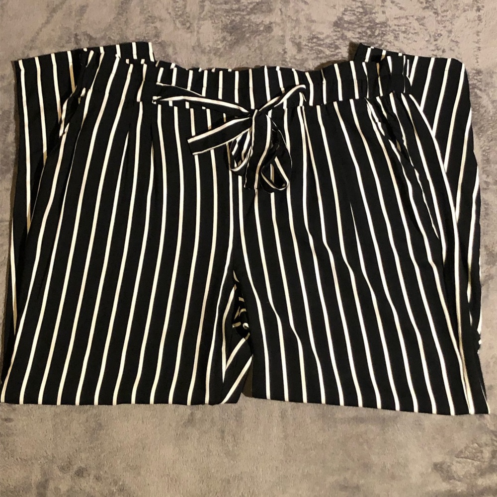 Plus Size Striped Paper Bag Trousers